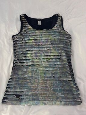 Vintage Appropriate Behavior Sailor Blue Multi Tiered Mesh Ruffle Tank Top M